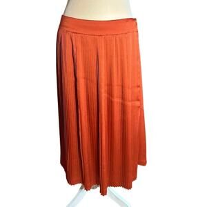 Banana Republic Olivia Palermo Burnt Orange Pleated Midi Wrap Satin Skirt Sz 14
